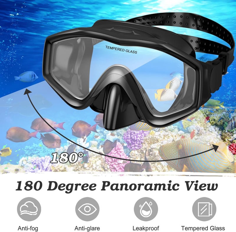 ACQCES Snorkeling Gear for Adults, Dry Top Snorkel Mask Set 2 Pack Scuba Diving Mask Snorkel Gear Anti Fog Snorkeling Packages Tempered Glass Panoramic View Nose Cover - Image 4